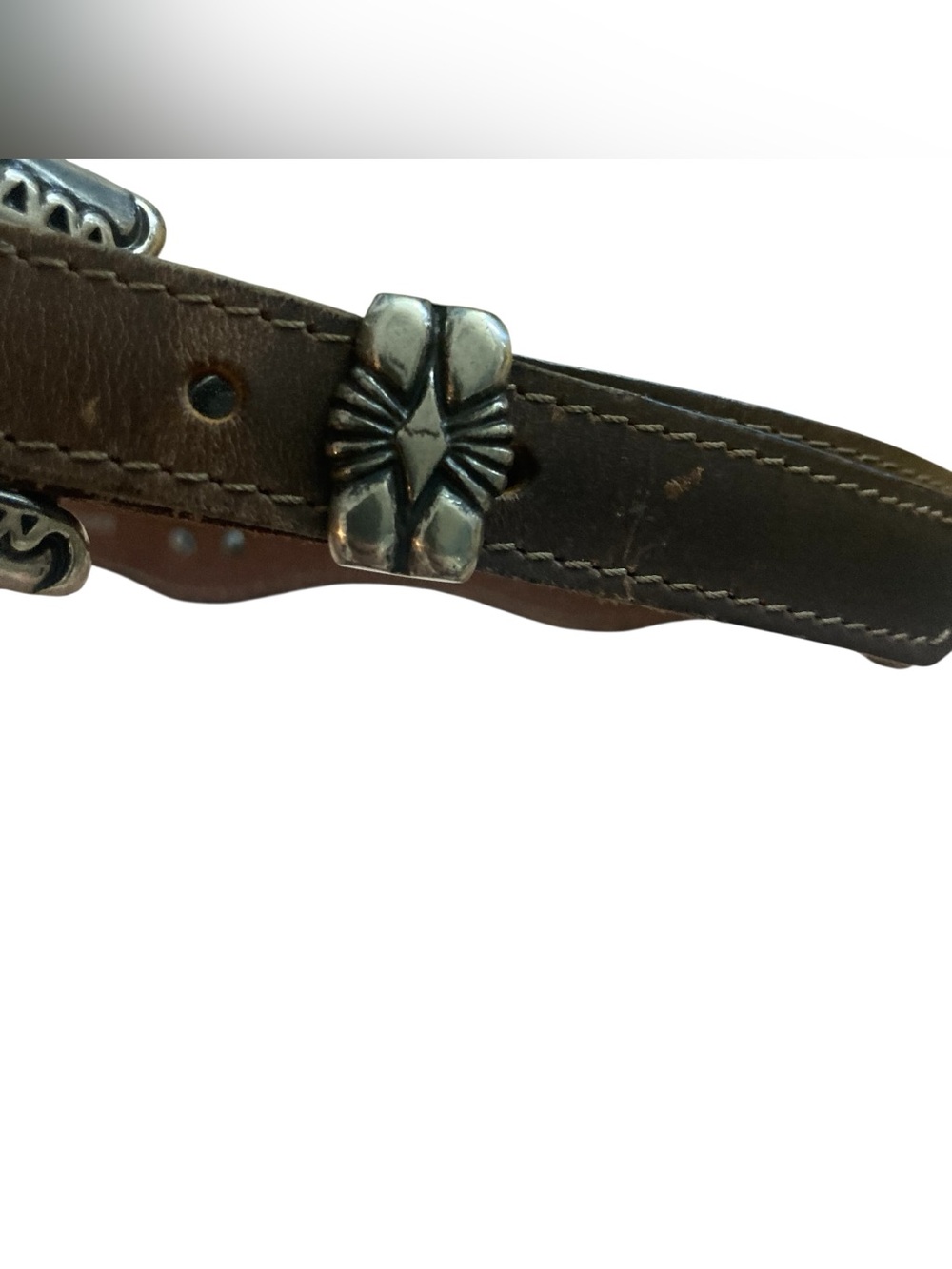 Western Double Buckle Brown Leather Waist Belt with Heart Concho - Picture 3 of 11